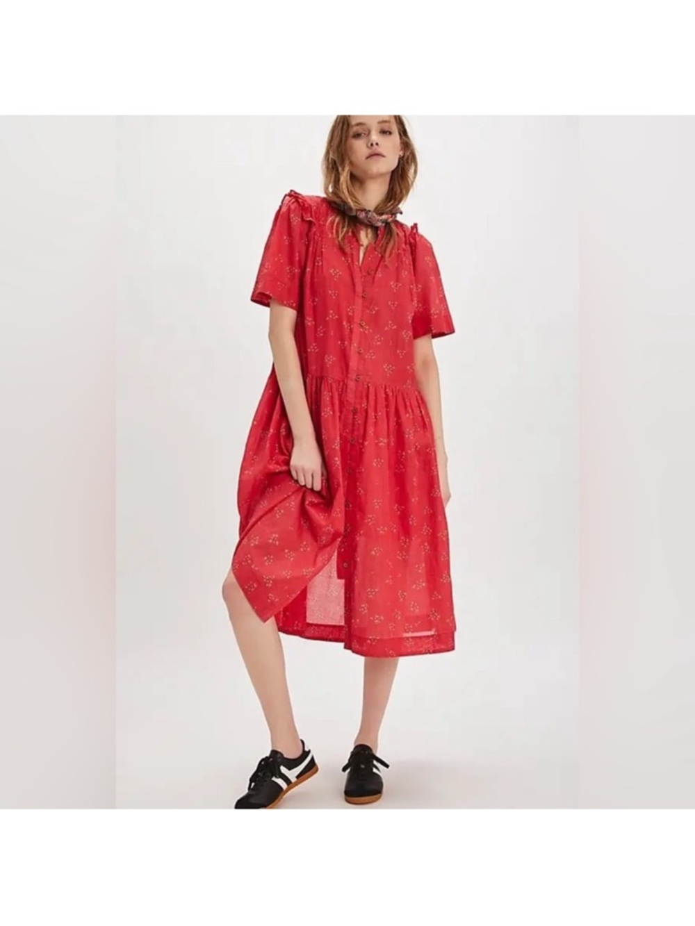 Free People Bella Mae Midi Shirt Dress with Floral Print - small